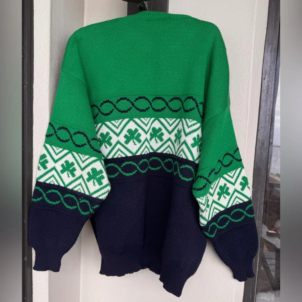 Vintage Emerald Sport Shamrock Celtic Pullover Knit Sweater Made In Ireland M